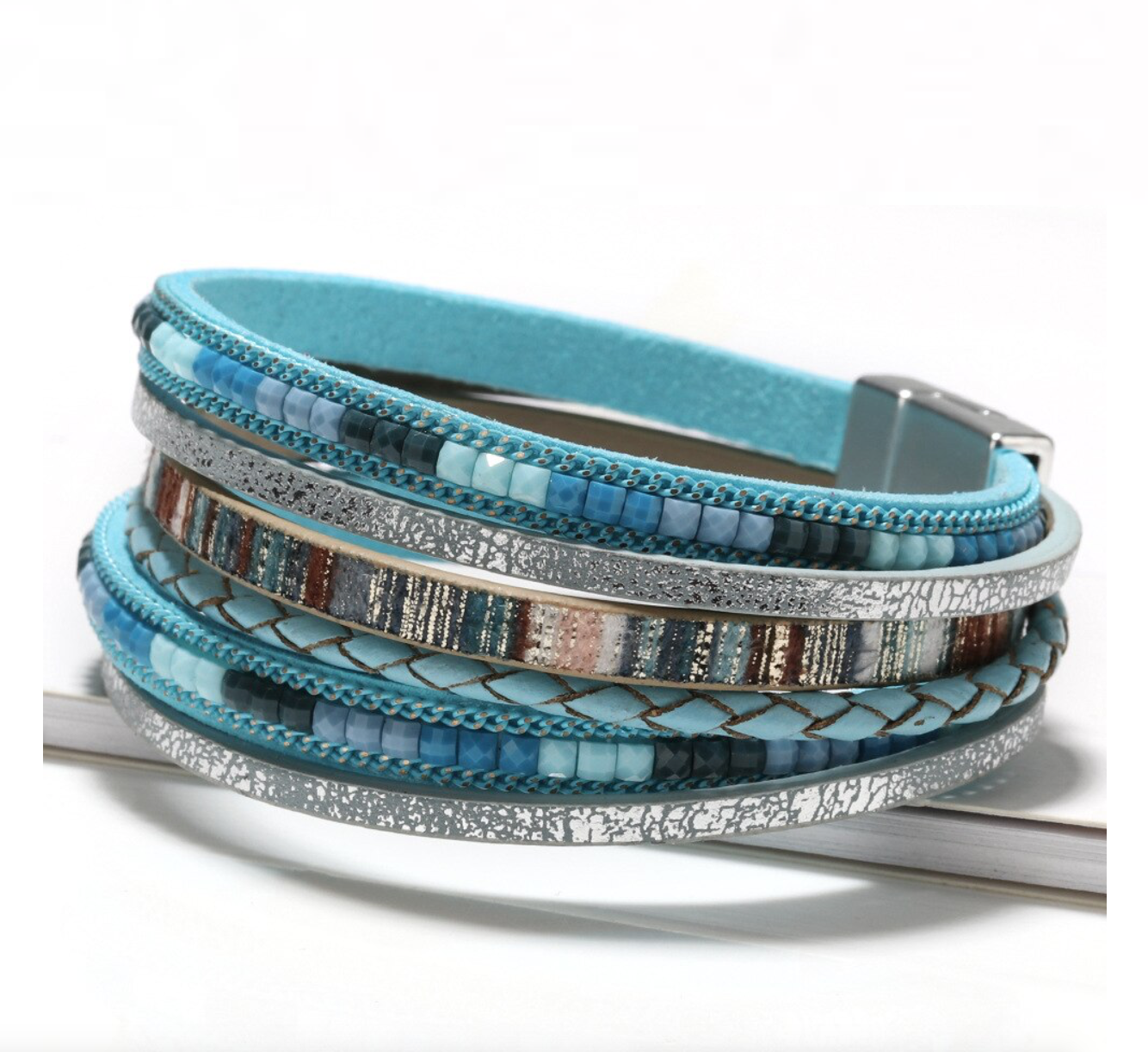 Blue Multi Colored Multi-strand Faux Leather Bracelet