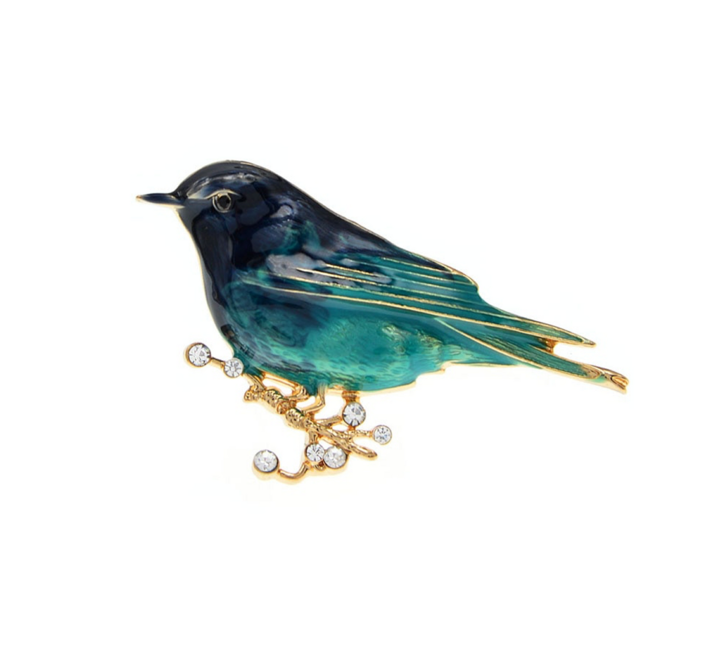 Green Goldtone Bird Brooch