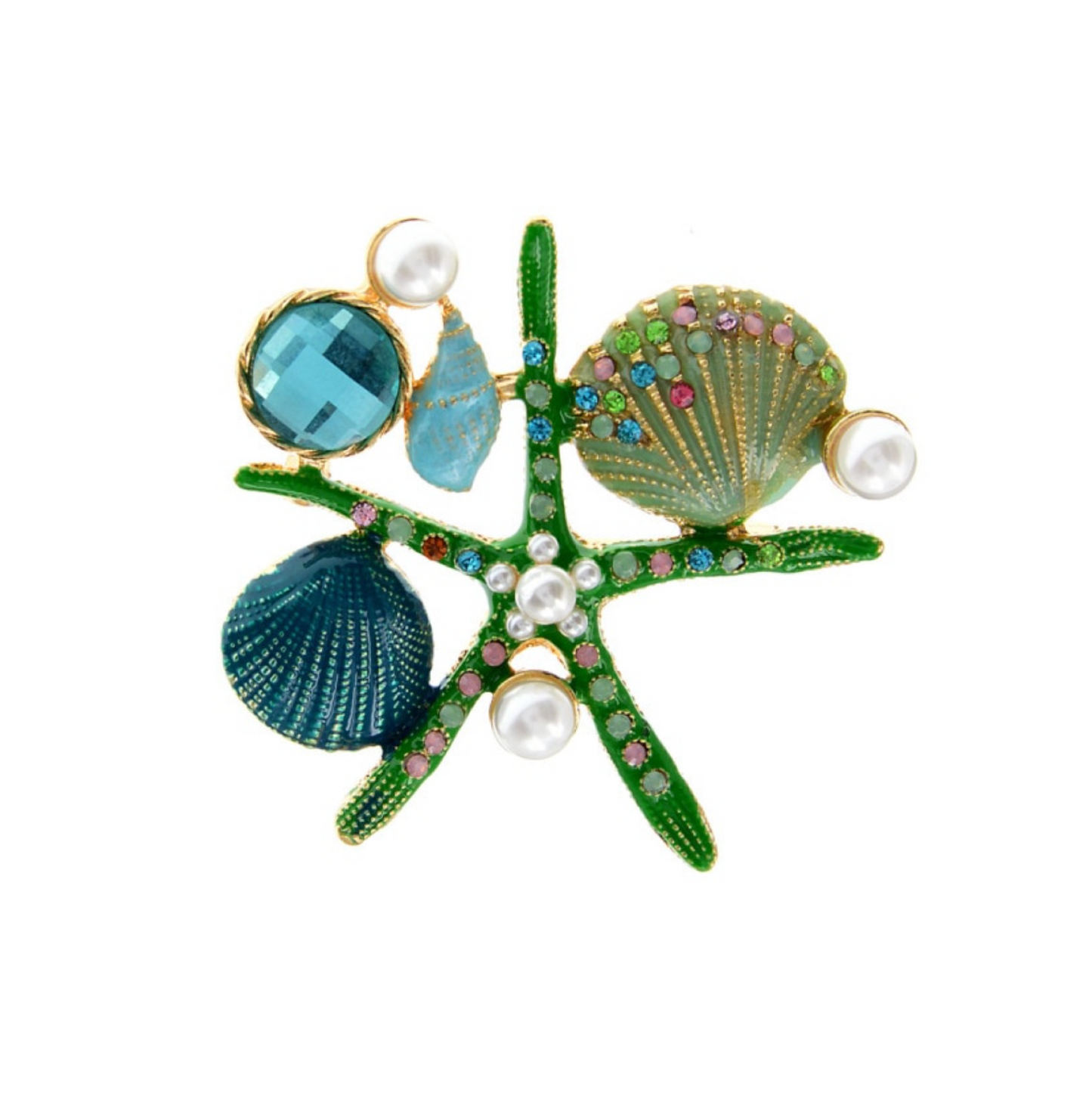 Blue Starfish Shell Clustered Brooch