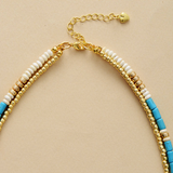 Goldtone Seed Beads & Turquoise Tube Beads Necklace