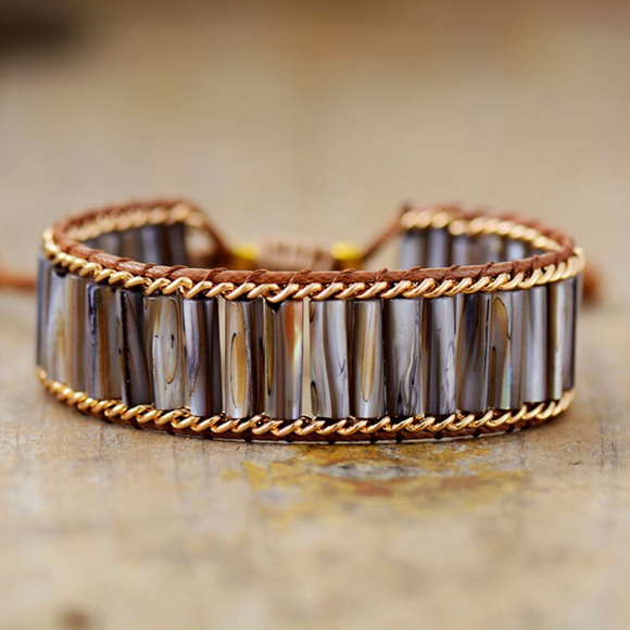 Brown Shell & Goldtone Tubular Bracelet