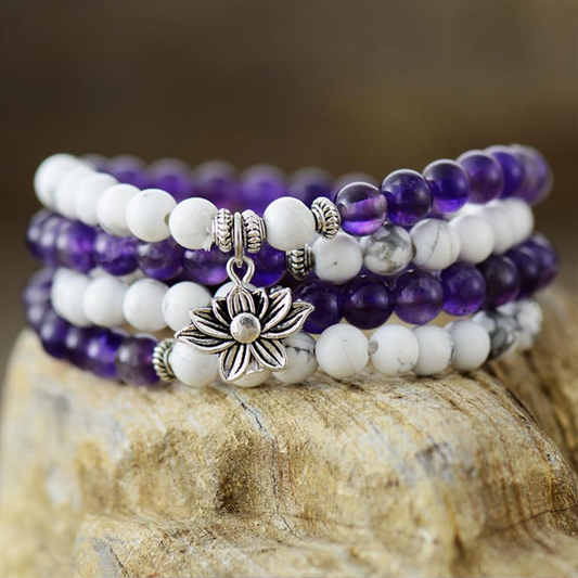 Howlite & Amethyst Lotus Stacked Necklace