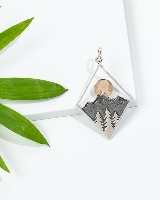 Sterling Silver & Goldtone Oxidized Mountain Sunset Pendant