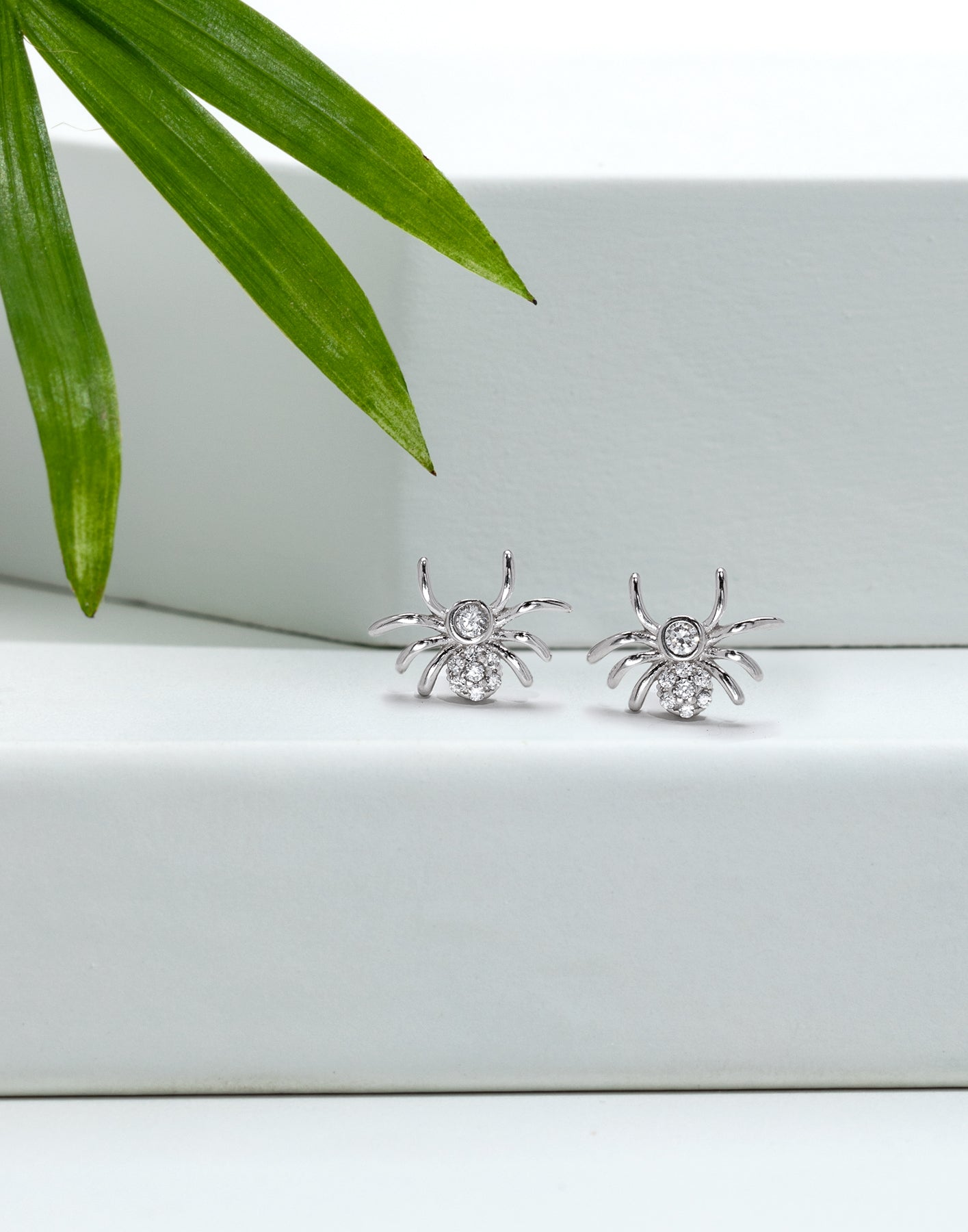 Sterling Silver Spider Stud Earrings with Cubic Zirconia