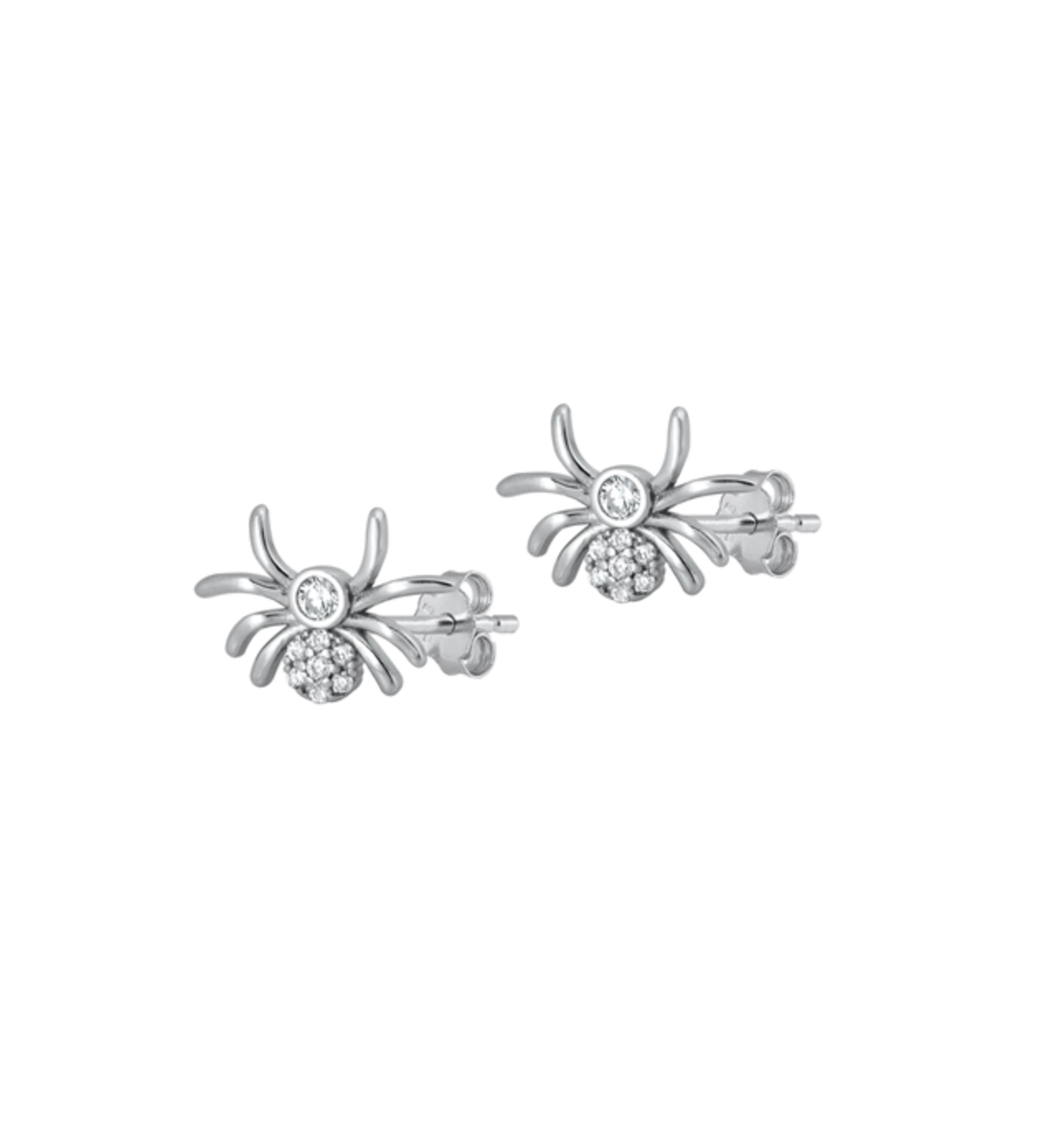 Sterling Silver Spider Stud Earrings with Cubic Zirconia