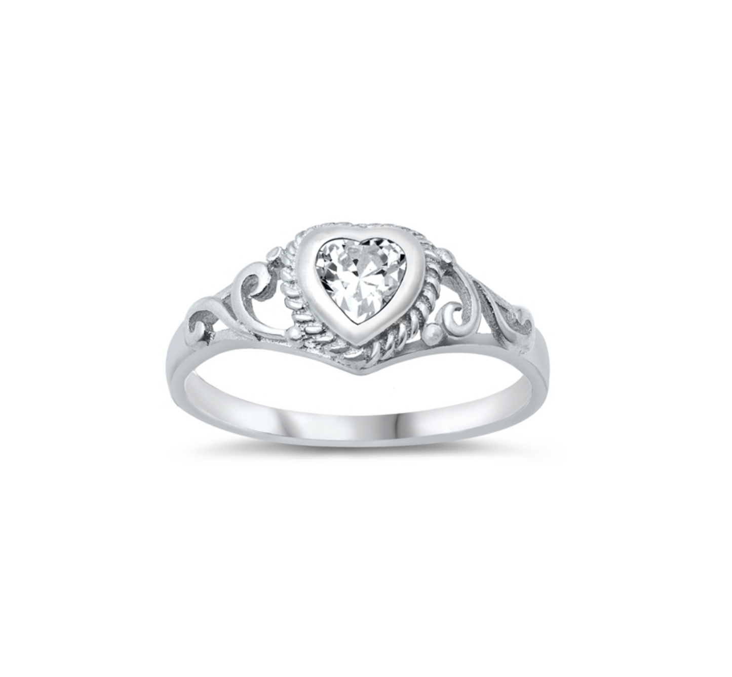 Cubic Zirconia & Sterling Silver Heart Ring