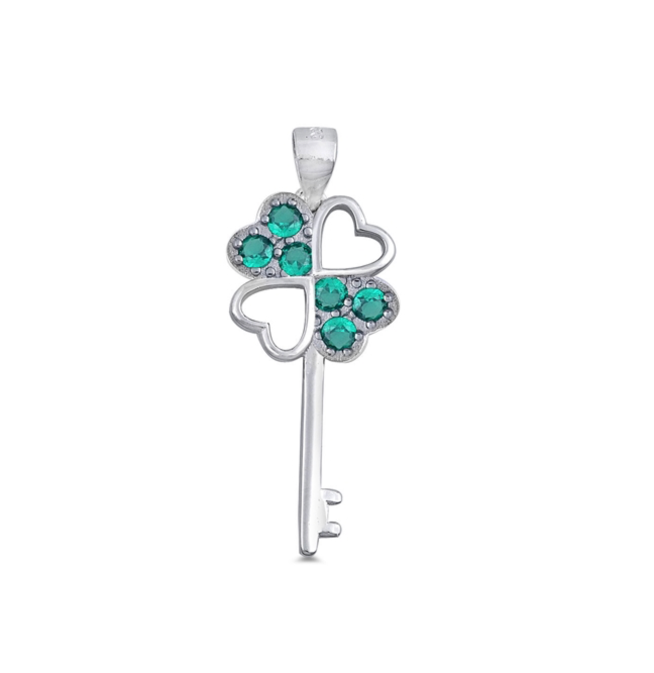 Sterling Silver & Cubic Zirconia Clover Key Pendant