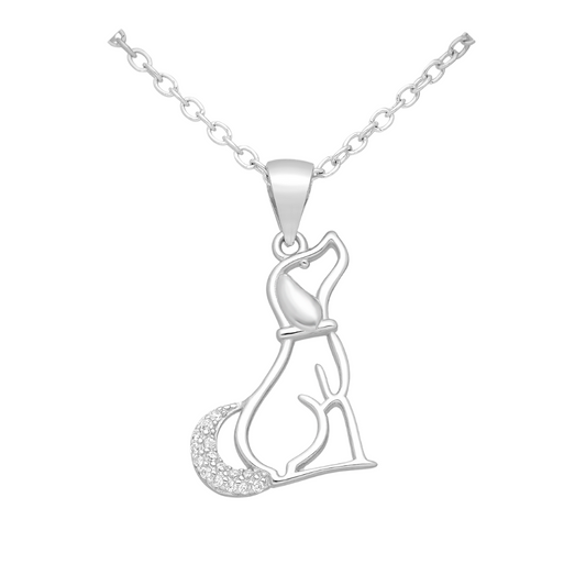 Cubic Zirconia & Sterling Silver Open Dog Pendant Necklace