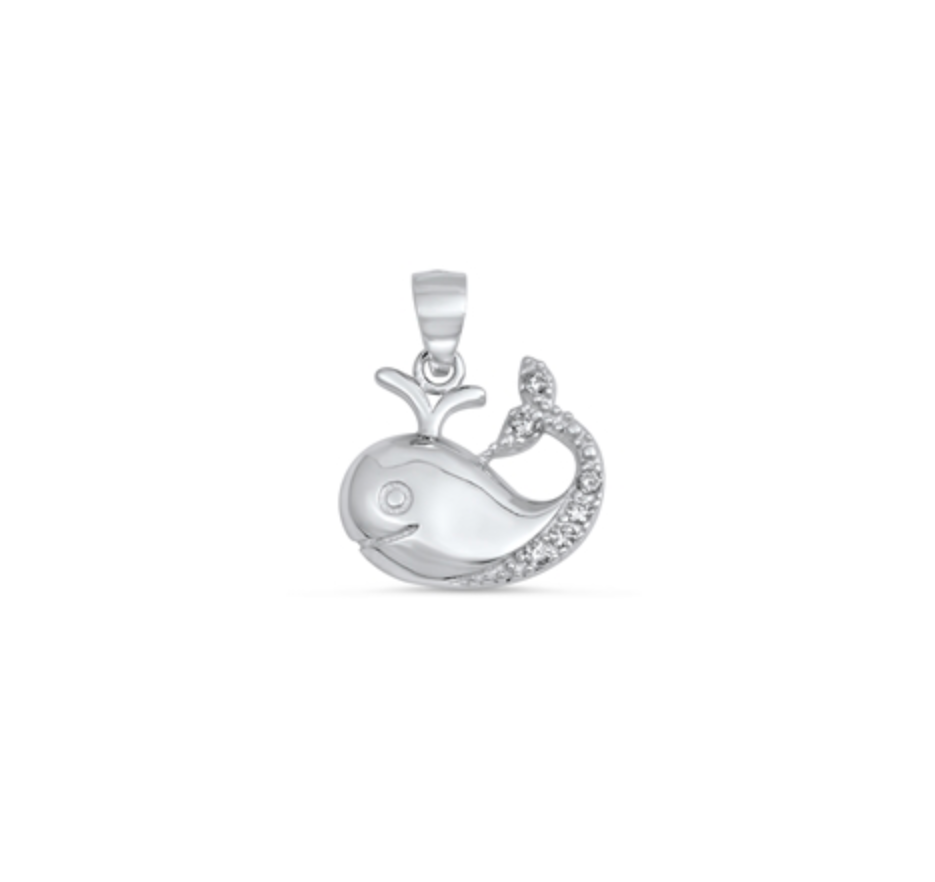 Cubic Zirconia & Sterling Silver Whale Pendant