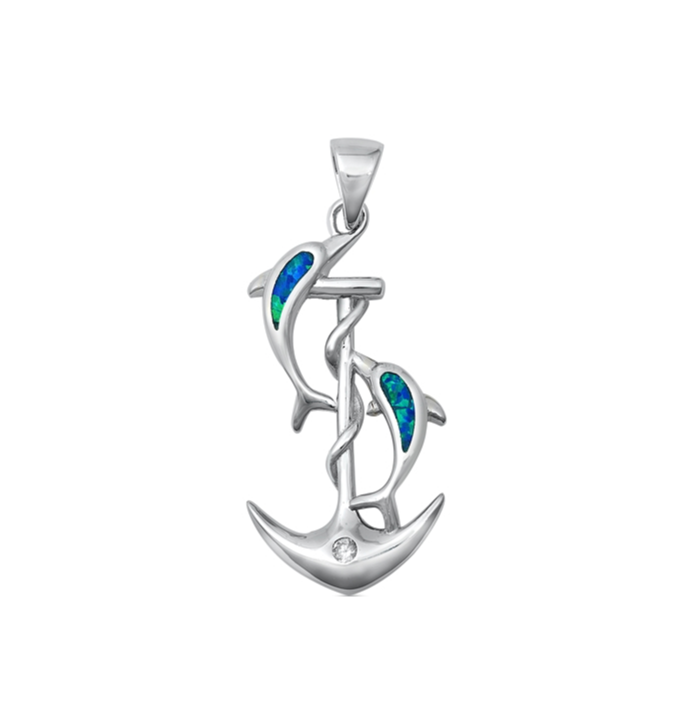 Lab-created Opal & Sterling Silver Anchor Dolphins Pendant