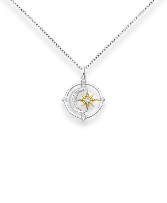 Sterling Silver & Cubic Zirconia Moon Star Pendant Necklace