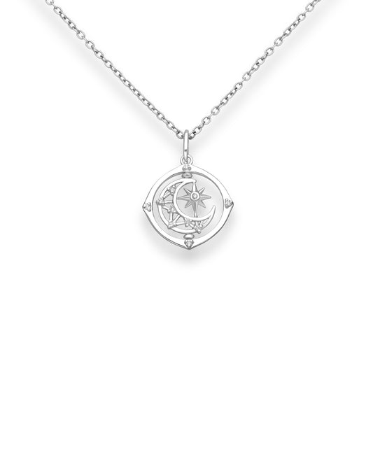 Sterling Silver & Cubic Zirconia Moon & Star Pendant Necklace