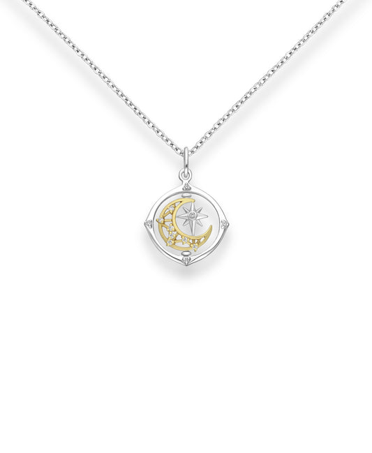 Sterling Silver & Cubic Zirconia Moon Star Pendant Necklace