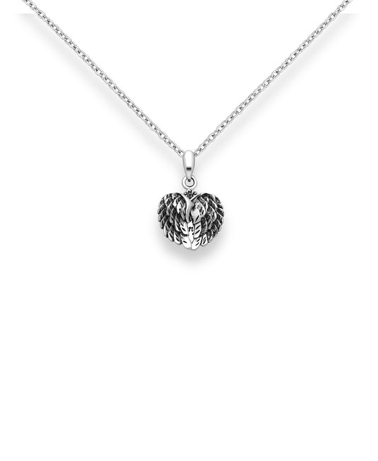 Sterling Silver Oxidized My Angel Heart Wings Pendant Necklace