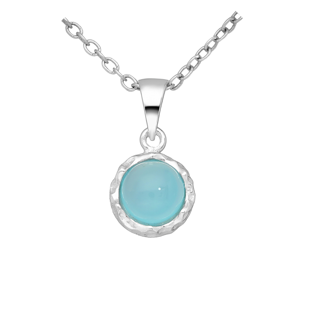 Sterling Silver & Light Sky Blue Chalcedony Gemstone Pendant Necklace