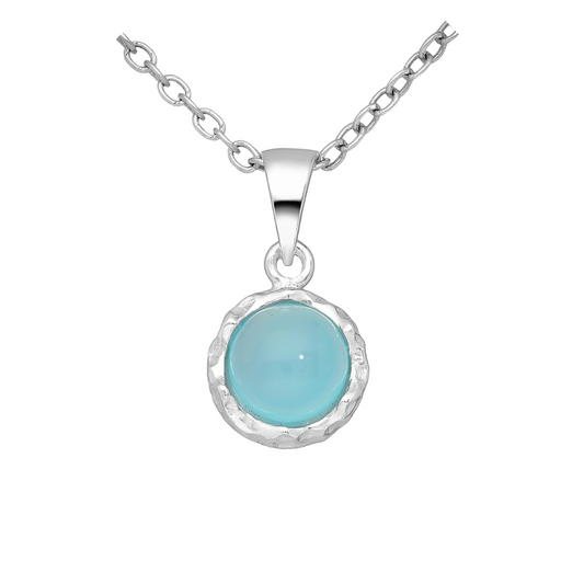 Sterling Silver & Light Sky Blue Chalcedony Gemstone Pendant Necklace