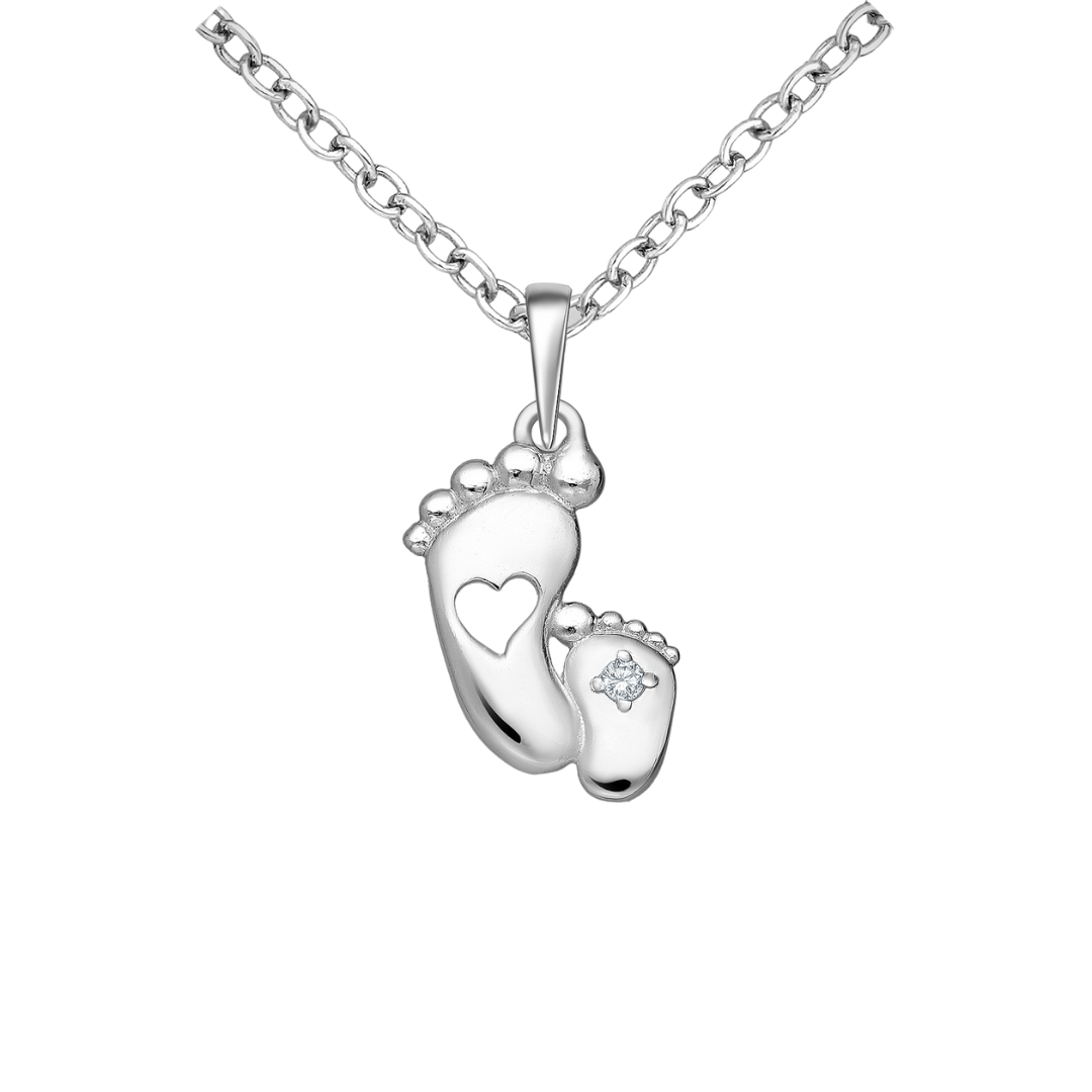 Sterling Silver & Cubic Zirconia Open Heart Foot Pendant Necklace