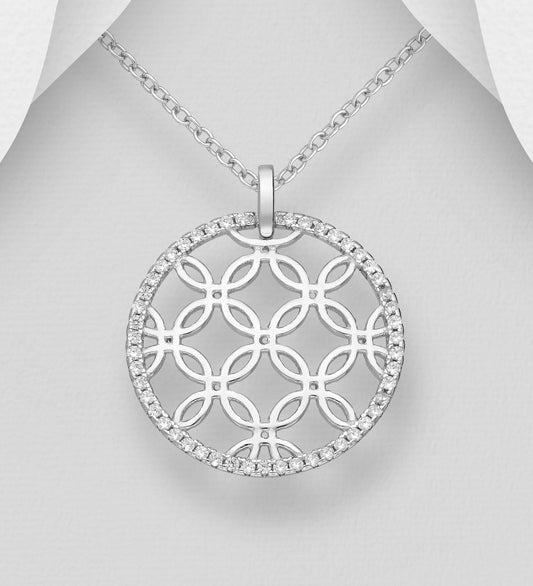 Sterling Silver & Cubic Zirconia Round Pendant Necklace