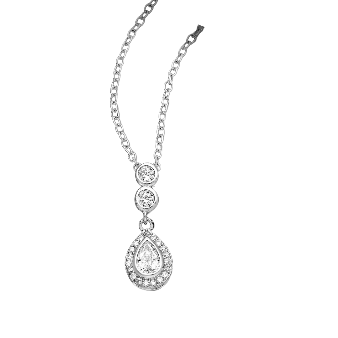 Sterling Silver & Cubic Zirconia Droplet Halo Pendant Necklace