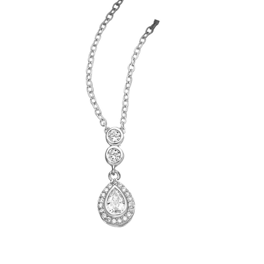 Sterling Silver & Cubic Zirconia Droplet Halo Pendant Necklace