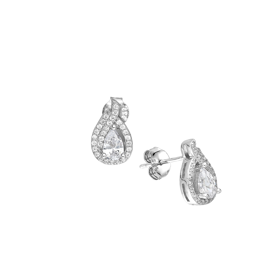 Sterling Silver & Cubic Zirconia Droplet Halo Stud Earrings