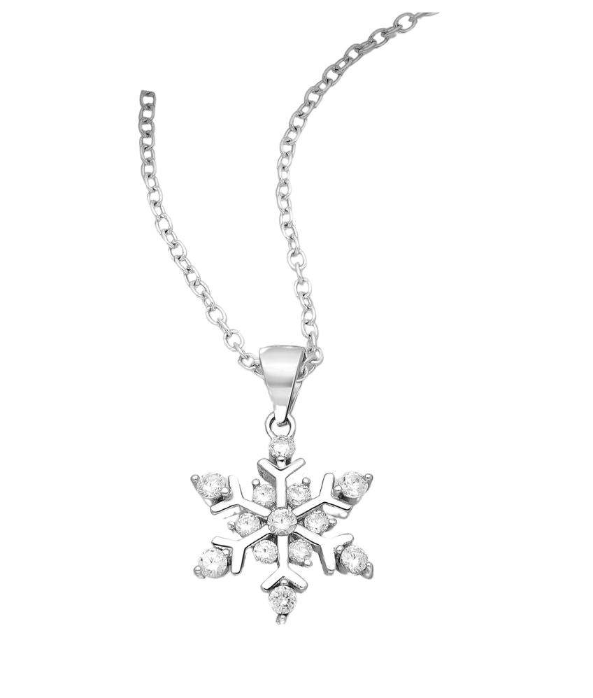 Sterling Silver Snowflakes Necklace with Cubic Zirconia Simulated Diamonds