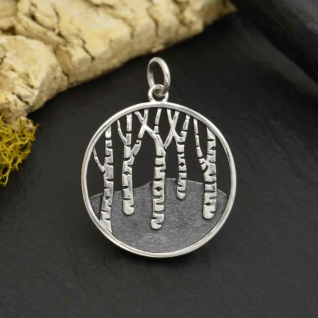 Sterling Silver Birch Tree Forest Pendant