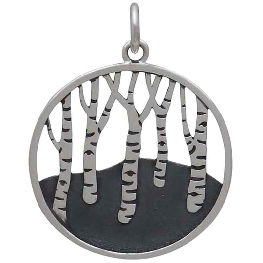 Sterling Silver Birch Tree Forest Pendant