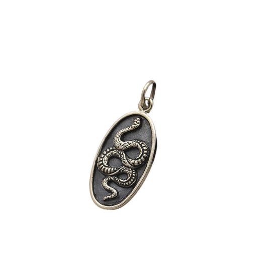 Sterling Silver Oxidized Snake Oval Pendant