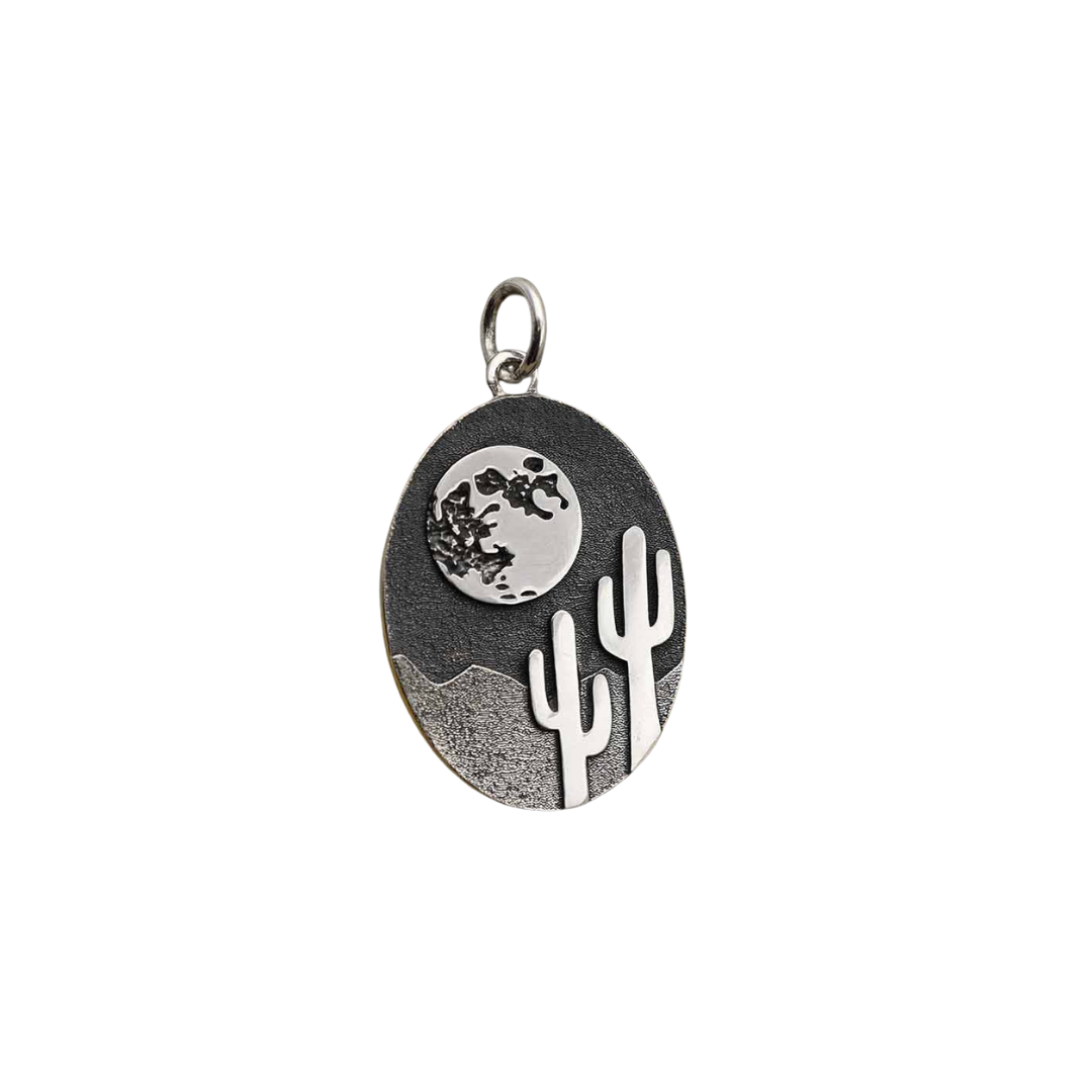Sterling Silver Moon & Cacti Pendant