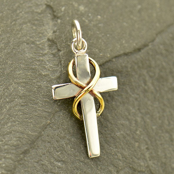 Sterling Silver Two-tone Infinity Cross Pendant