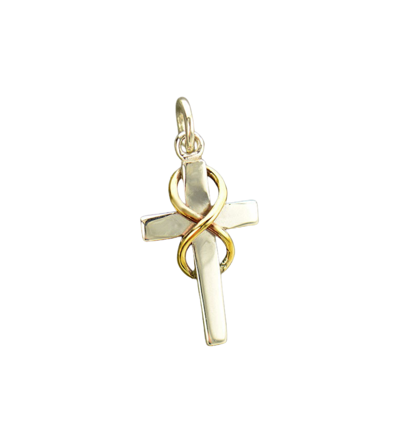 Sterling Silver Two-tone Infinity Cross Pendant