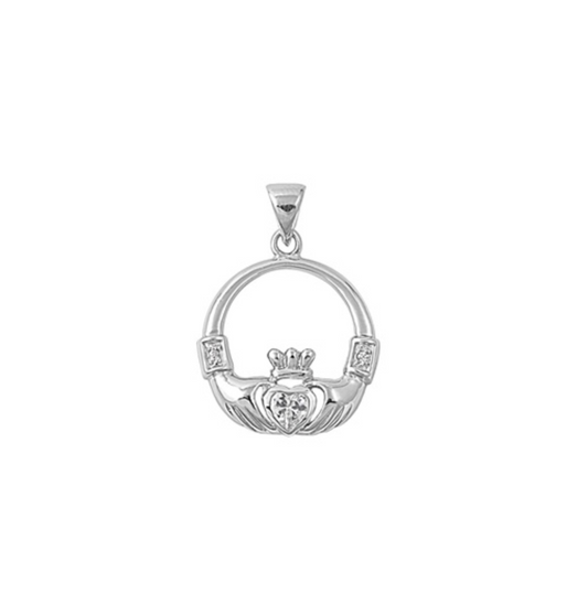 Sterling Silver Claddagh & Cubic Zirconia Heart Pendant