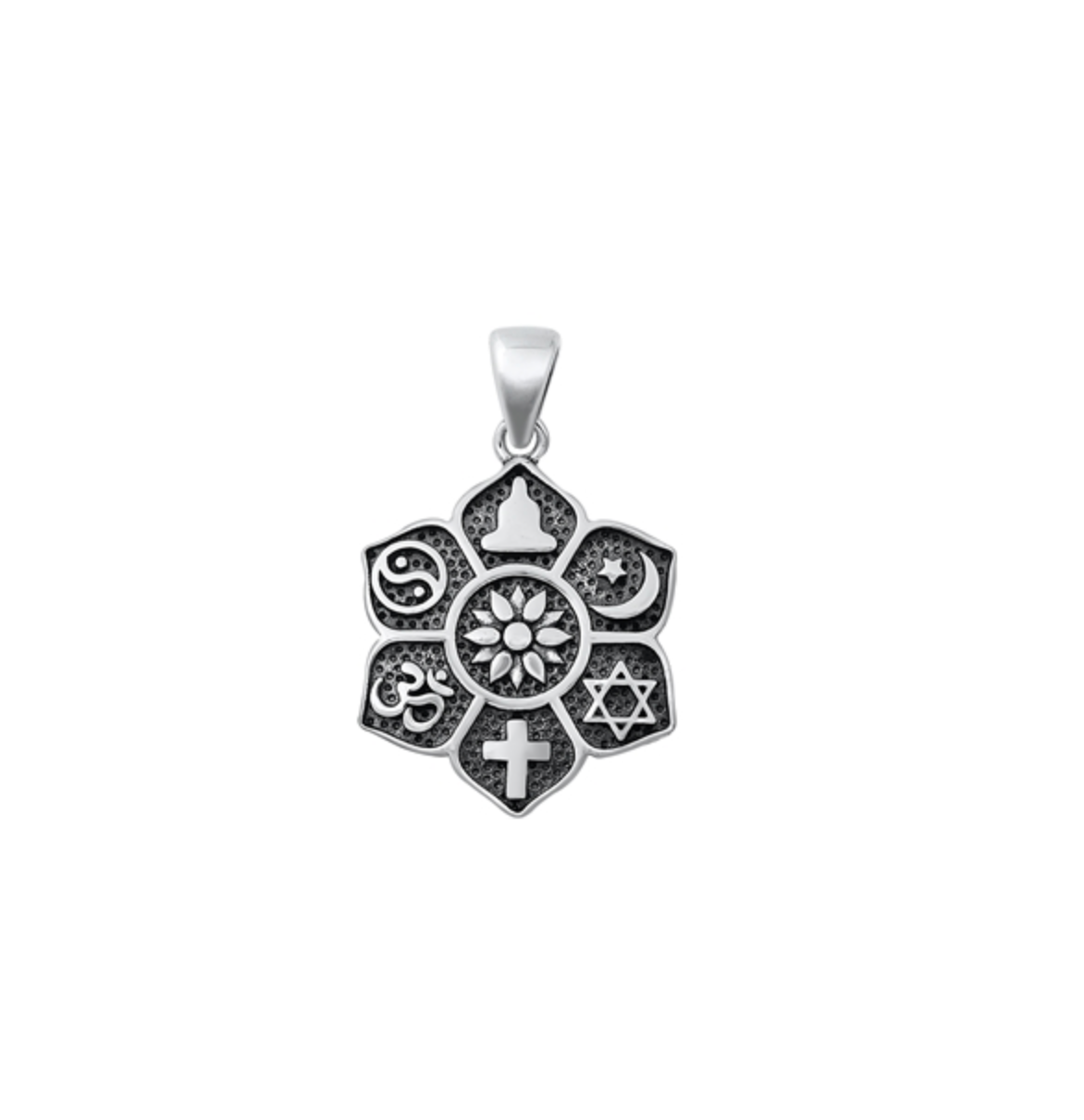 Sterling Silver Oxidized Flower & Symbols Pendant