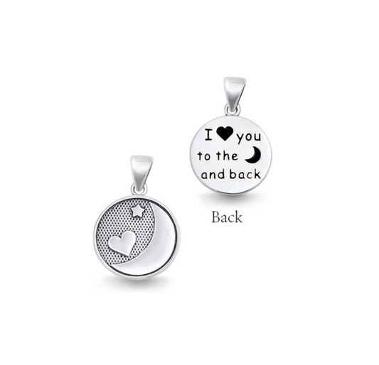 Sterling Silver 'I love you tp the moon and back' Round Pendant