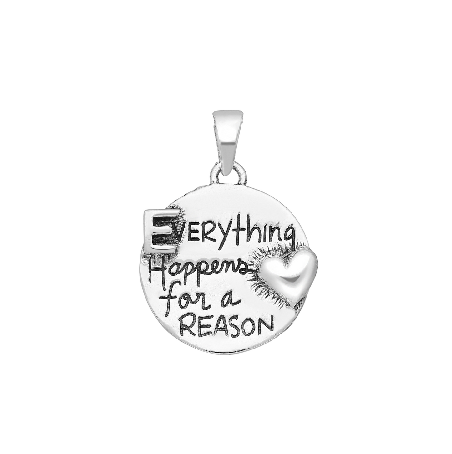 Sterling Silver Oxidized Pendant – “Everything Happens for a Reason” Heart Design