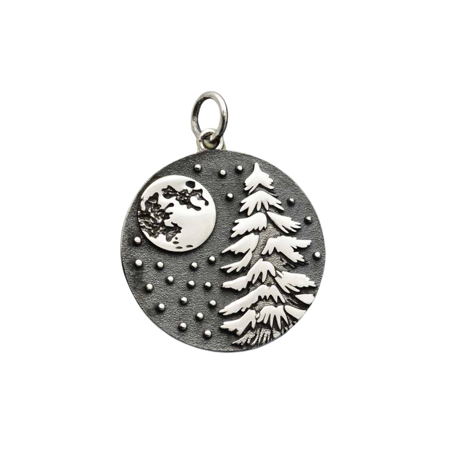 Sterling Silver Full Moon & Snow Tree Pendant