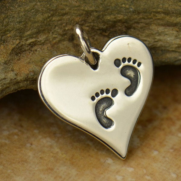 Sterling Silver Foot Prints Heart Pendant