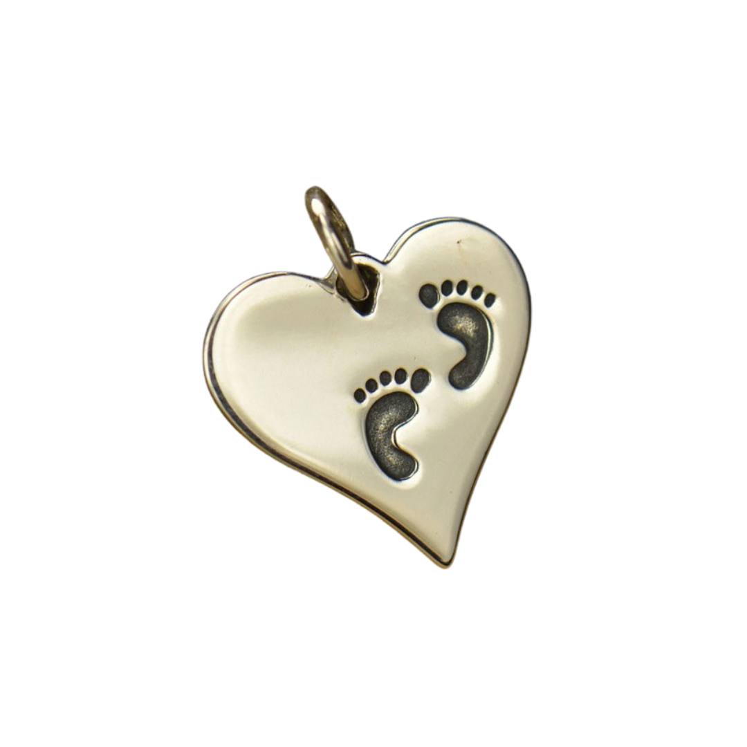 Sterling Silver Foot Prints Heart Pendant