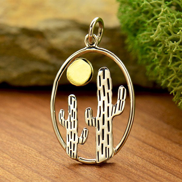 Sterling Silver Cacti Oval Pendant