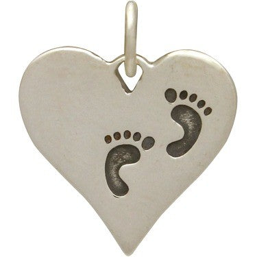 Sterling Silver Foot Prints Heart Pendant