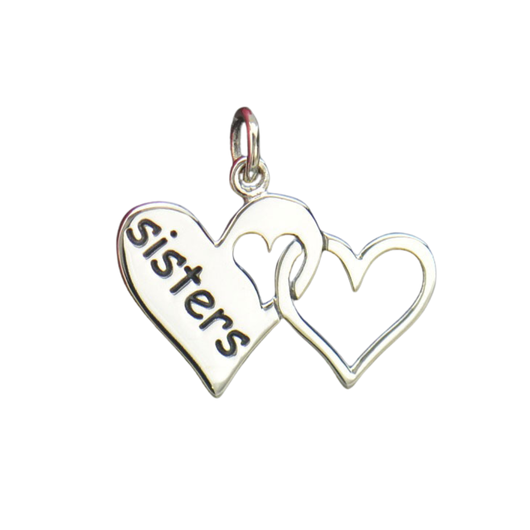 Sterling Silver 'sisters' Two-Linked Hearts Pendant