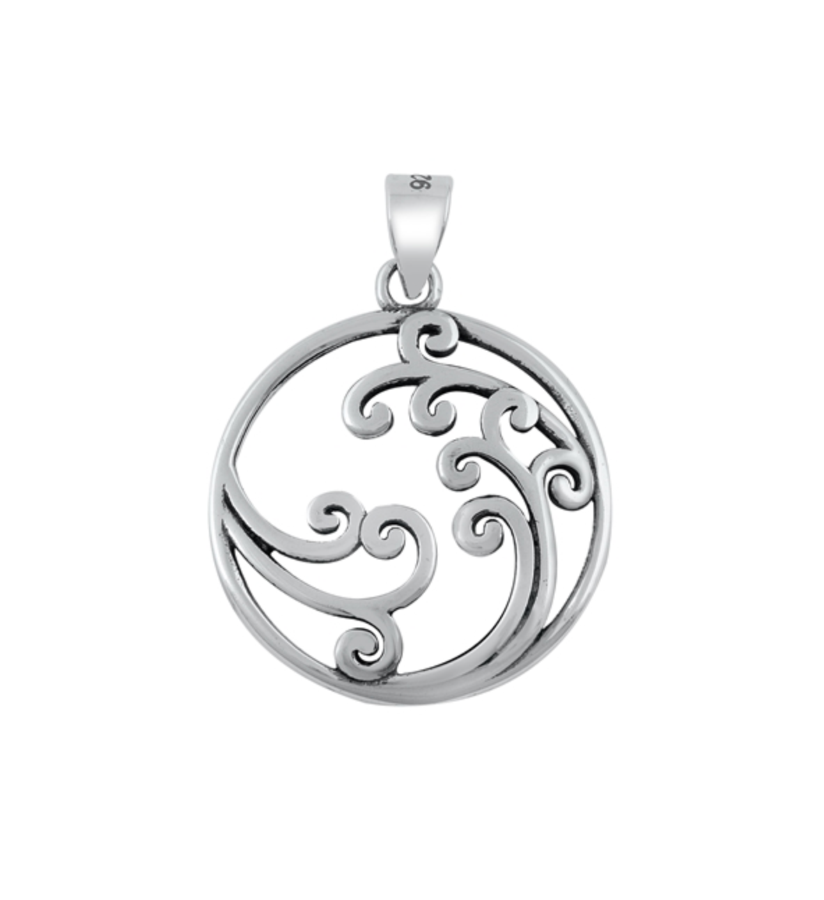 Sterling Silver Wave Round Pendant