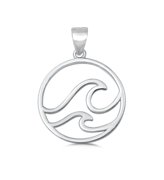 Sterling Silver Wave Round Pendant