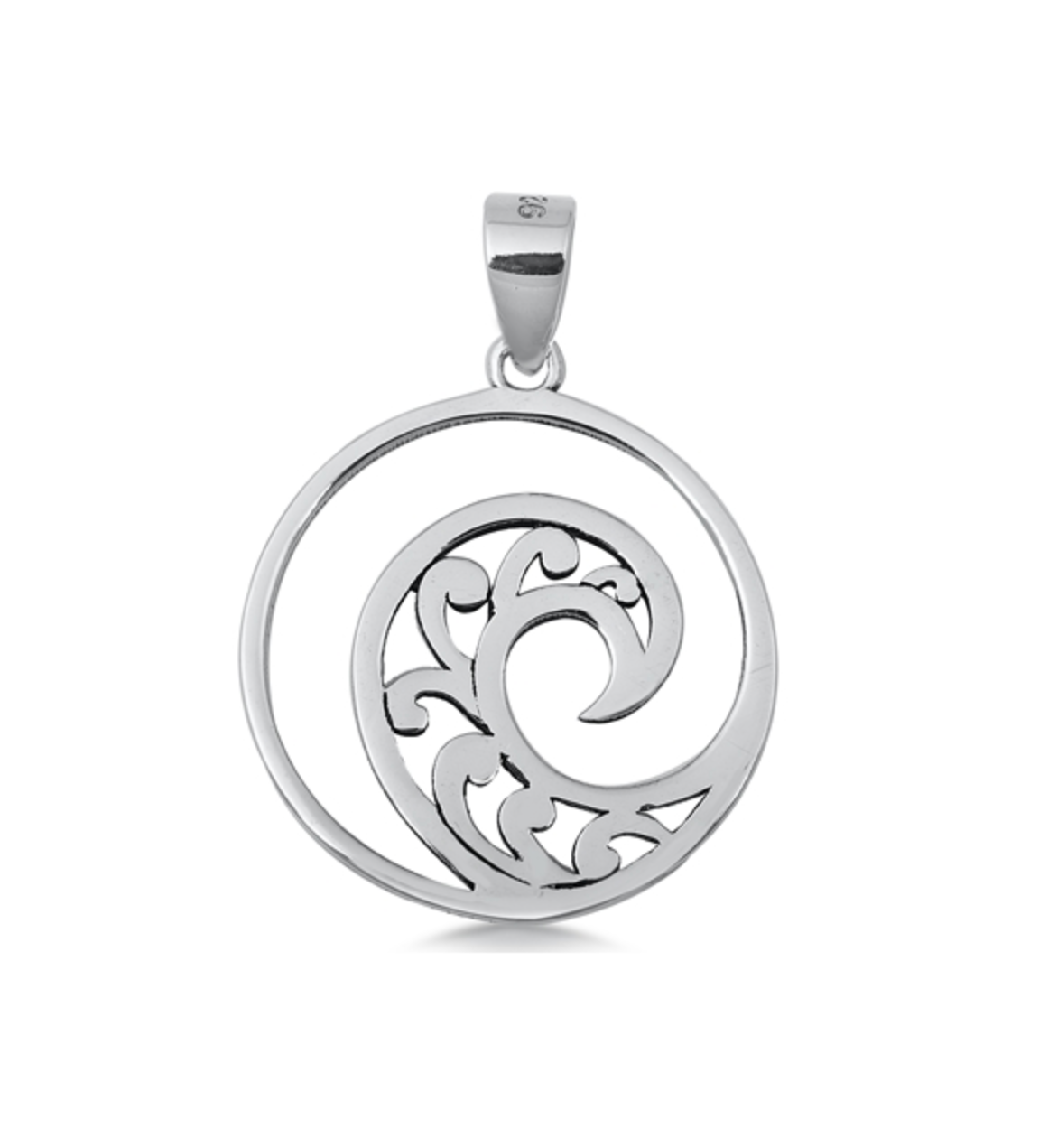 Sterling Silver Wave Round Pendant