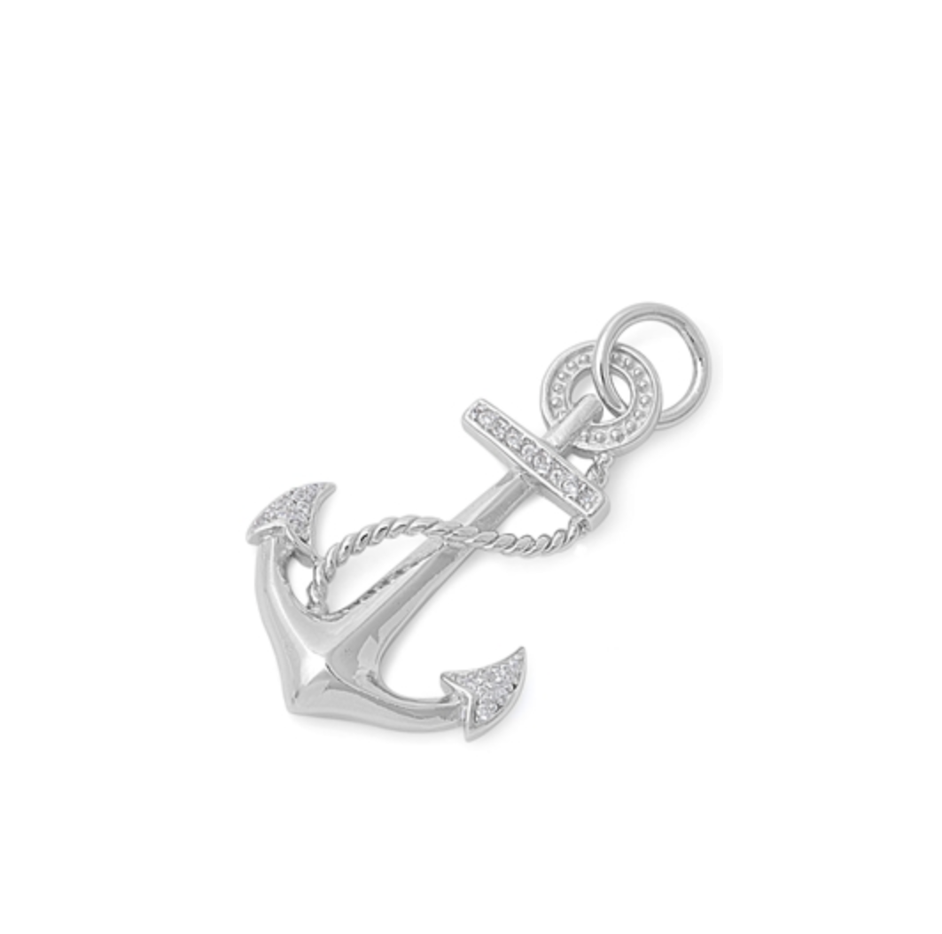 Sterling Silver & Cubic Zirconia Anchor Pendant