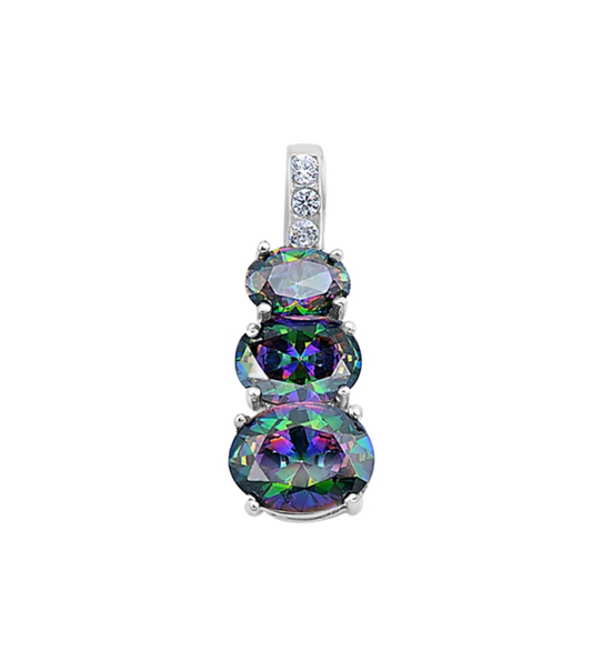 Cubic Zirconia & Mystic Topaz Triple Stone Pendant