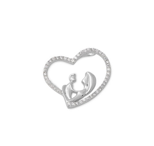 Sterling Silver & Cubic Zirconia Heart Mother-Child Pendant