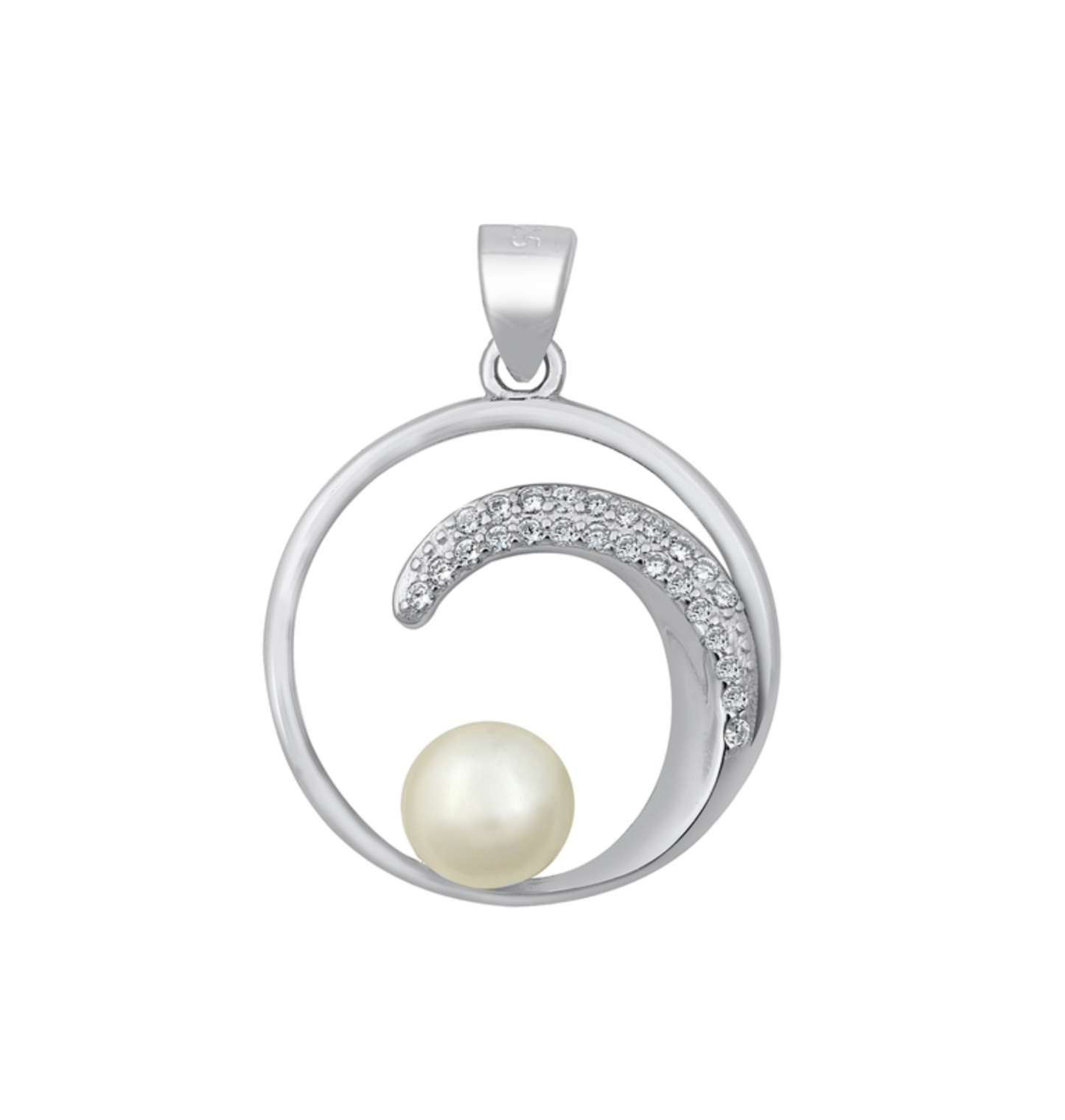 Sterling Silver & Cubic Zirconia Round Pendant with Pearl