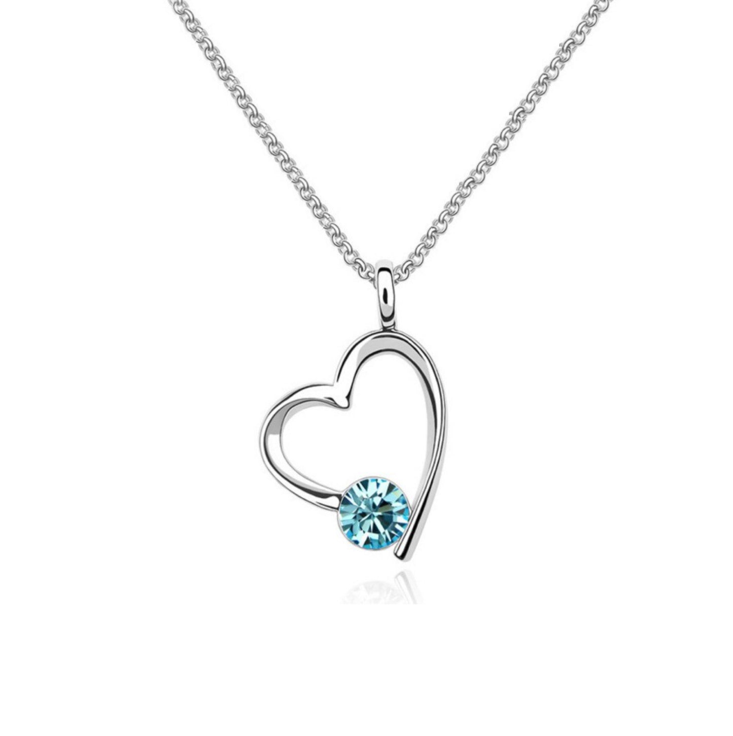 Silvertone Crystal Open Heart Pendant Necklace